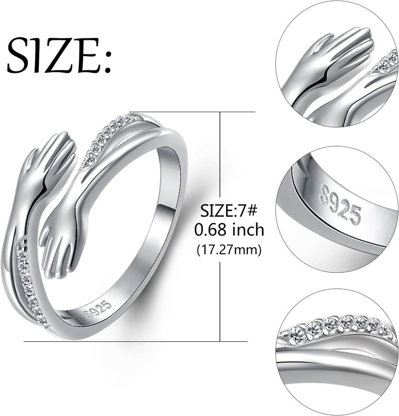 Yearace Hug Ring, S925 Sterling Silver Hug Rings for Women Girl, Hugging Hand Open Promise Ring, Mothers Day Valentine's Day Birthday Gifts - Image 4